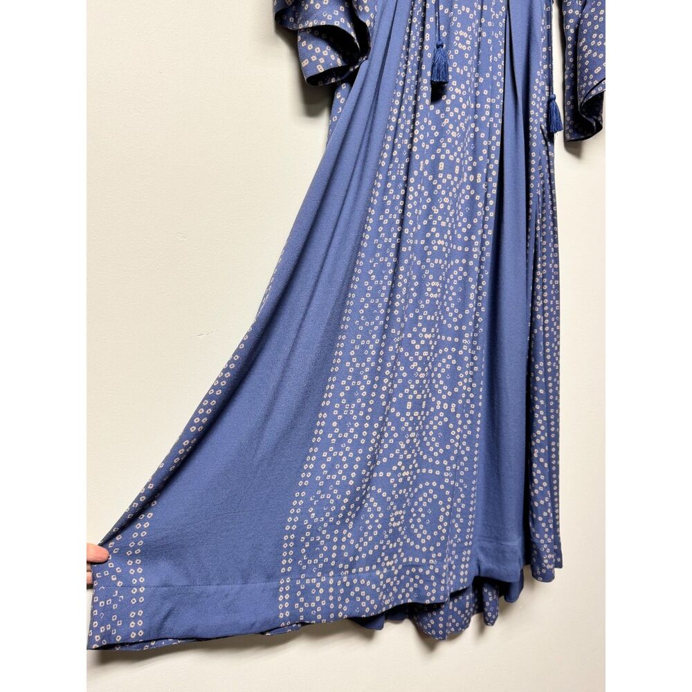 FREE PEOPLE Blue/Tan Modern Kimono Sleeve V-Neck Lace Up Midi/Maxi Dress, Sz 2 - Picture 9 of 16